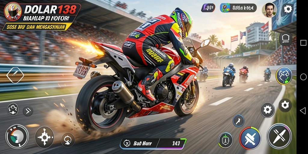 Screenshot DOLAR138 menampilkan balapan motor yang penuh adrenalin.