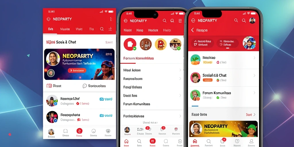 Antarmuka NEOPARTY yang interaktif dan menarik untuk forum komunitas.